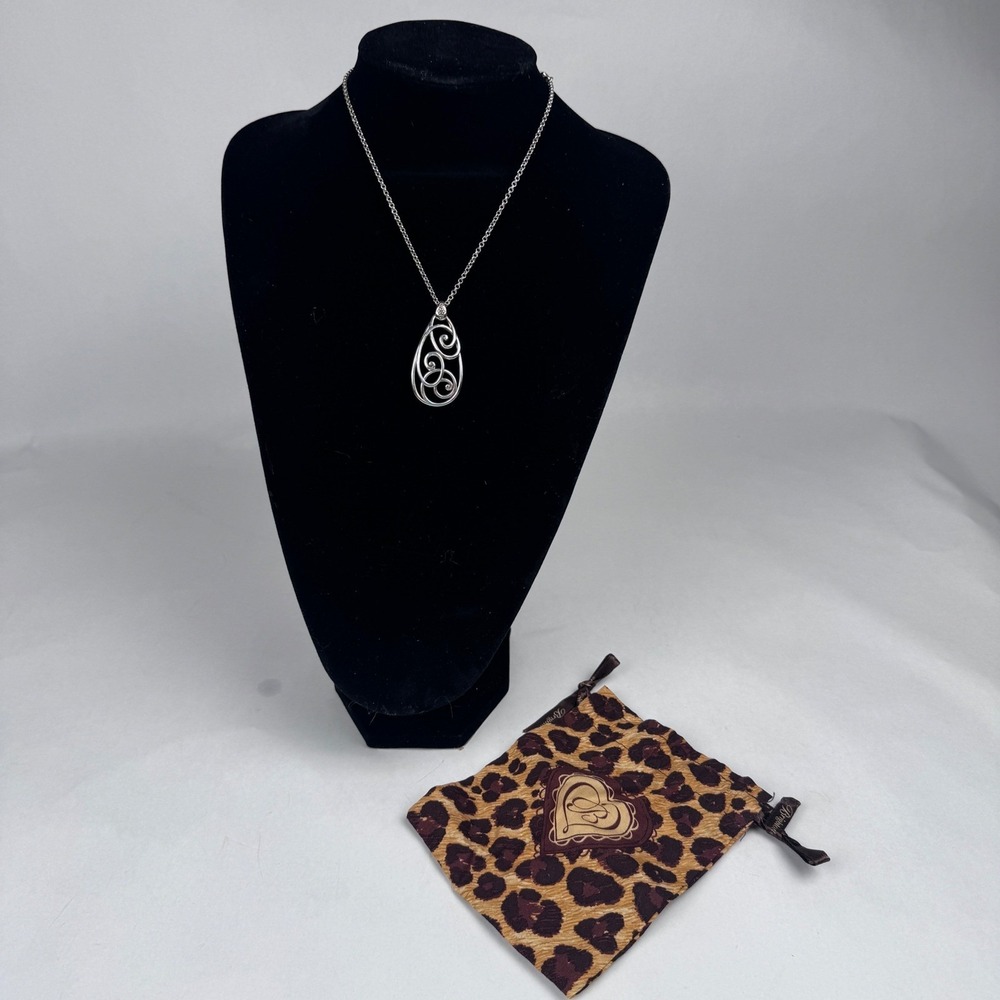 Brighton Rock & Scroll Neclace Silver Plated Teardrop Pendant with bag